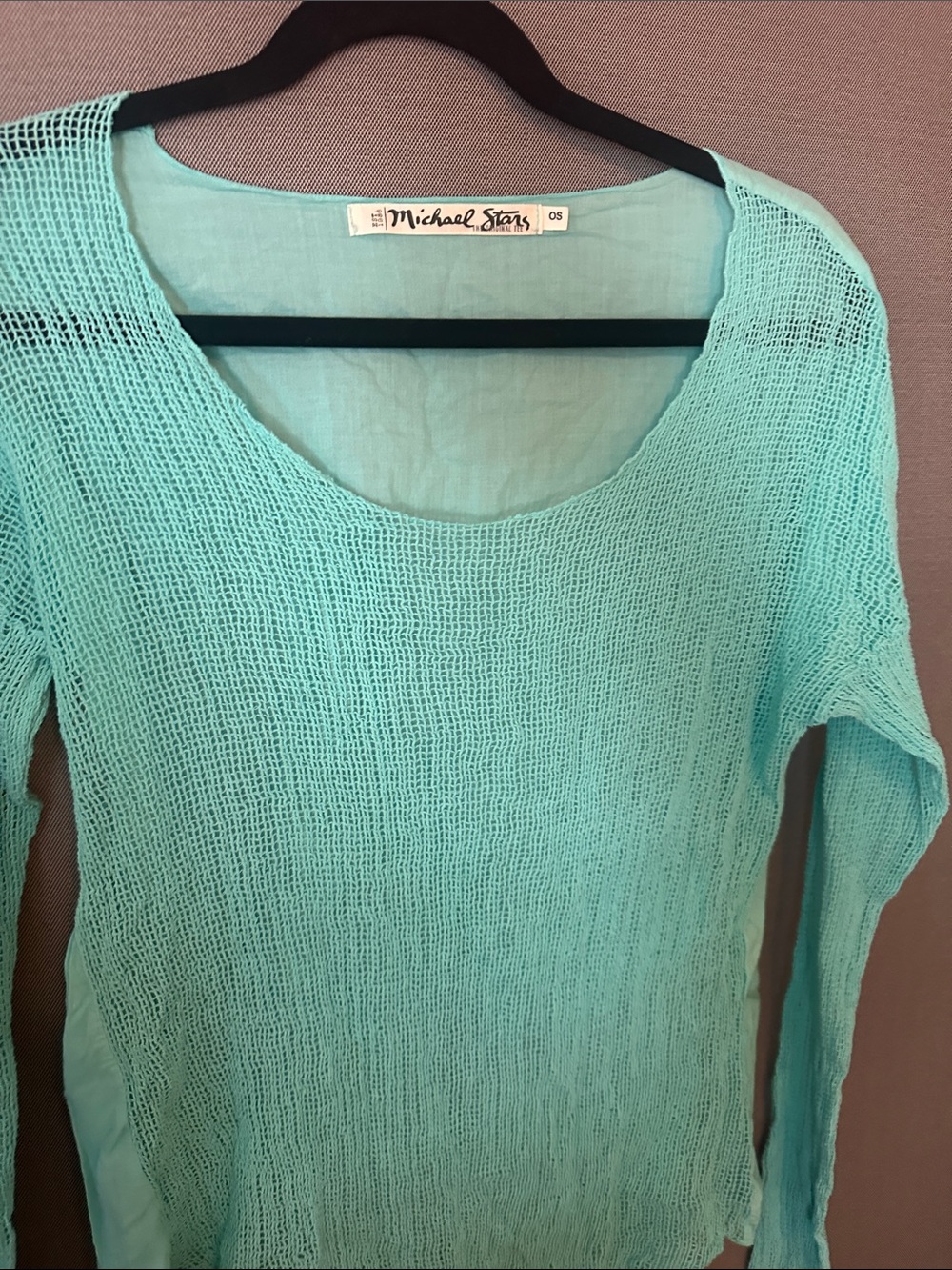 Michael Stars Mint Green Open-Knit Scoop Neck long sleeve